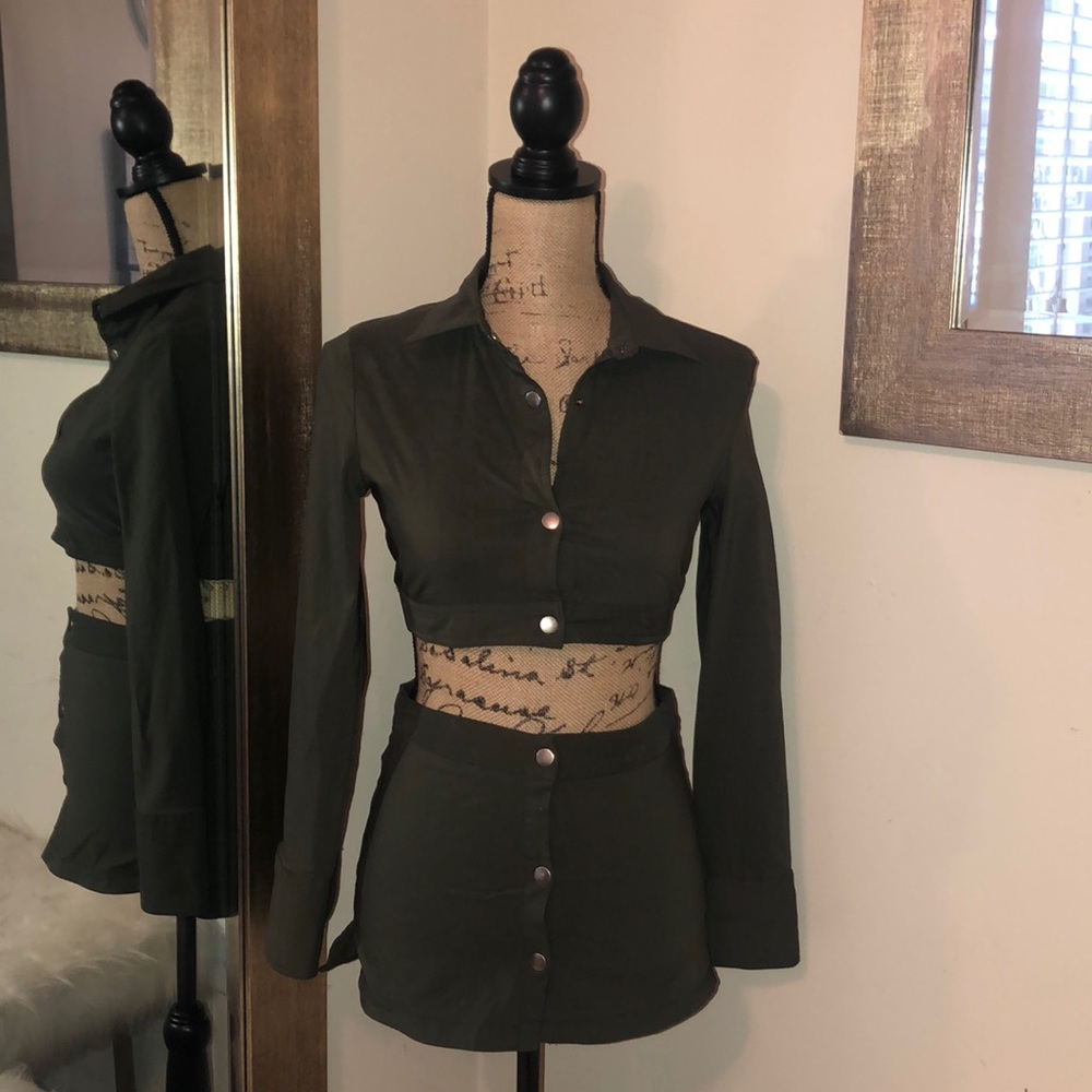 Olive Green Skirt Set
